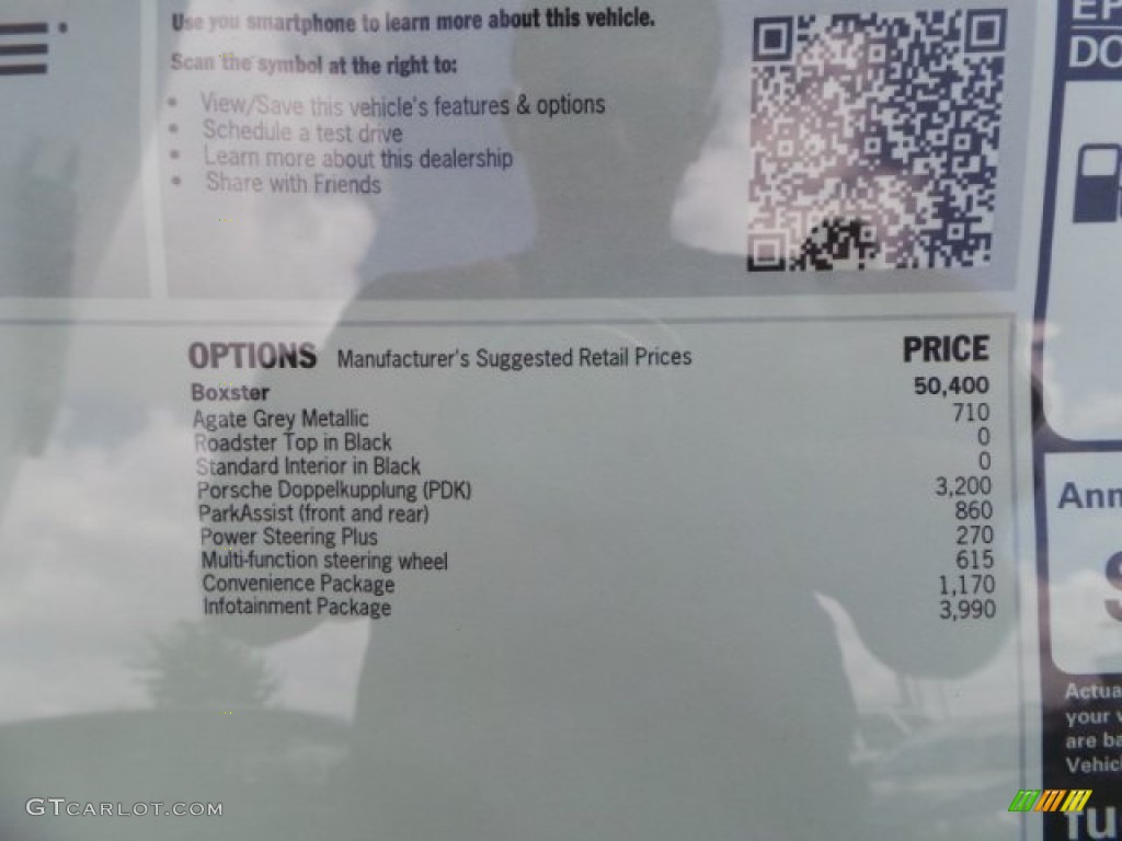 2014 Porsche Boxster Standard Boxster Model Window Sticker Photo #94279763