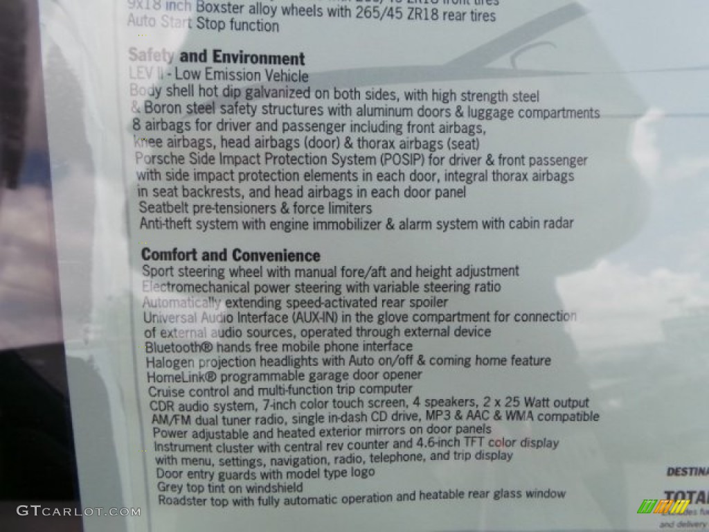 2014 Porsche Boxster Standard Boxster Model Window Sticker Photos