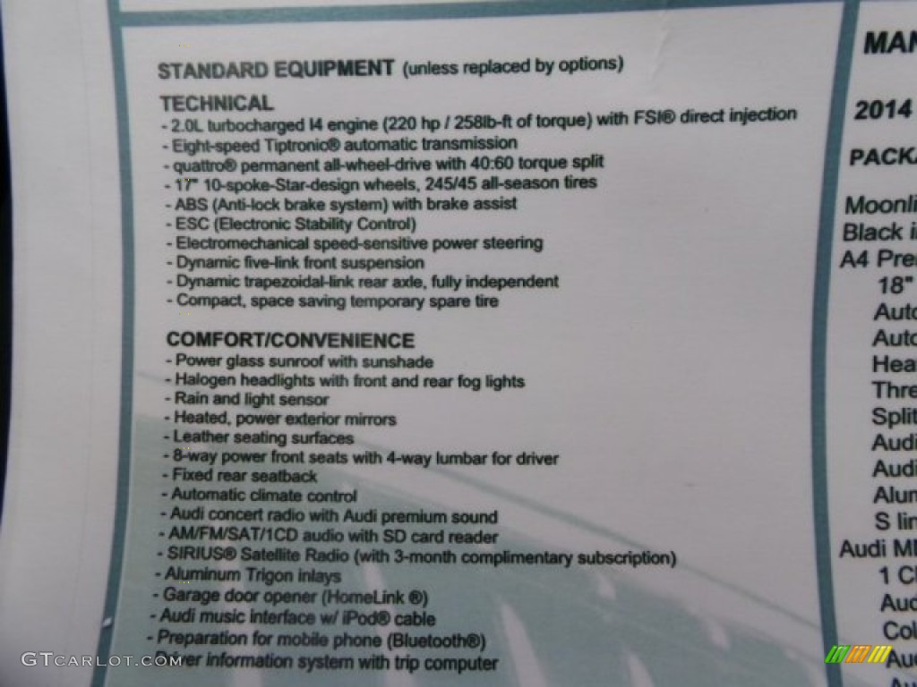 2014 Audi A4 2.0T quattro Sedan Window Sticker Photo #94280735