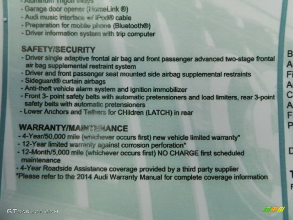 2014 Audi A4 2.0T quattro Sedan Window Sticker Photos