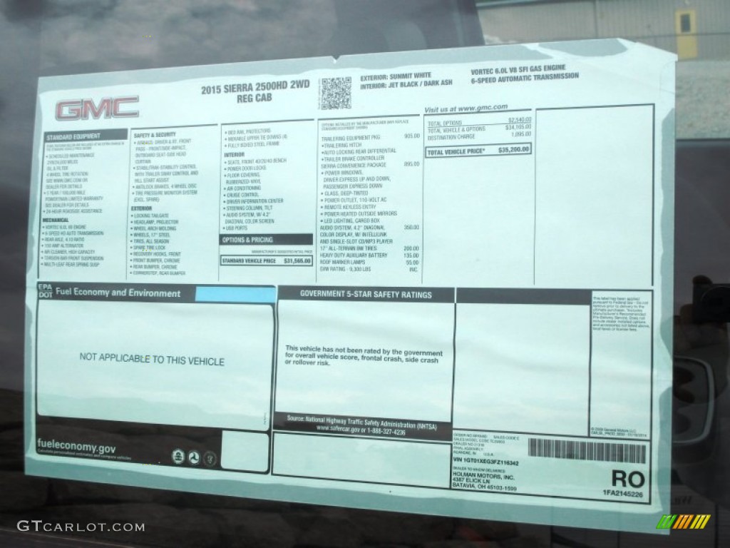 2015 GMC Sierra 2500HD Regular Cab Window Sticker Photos