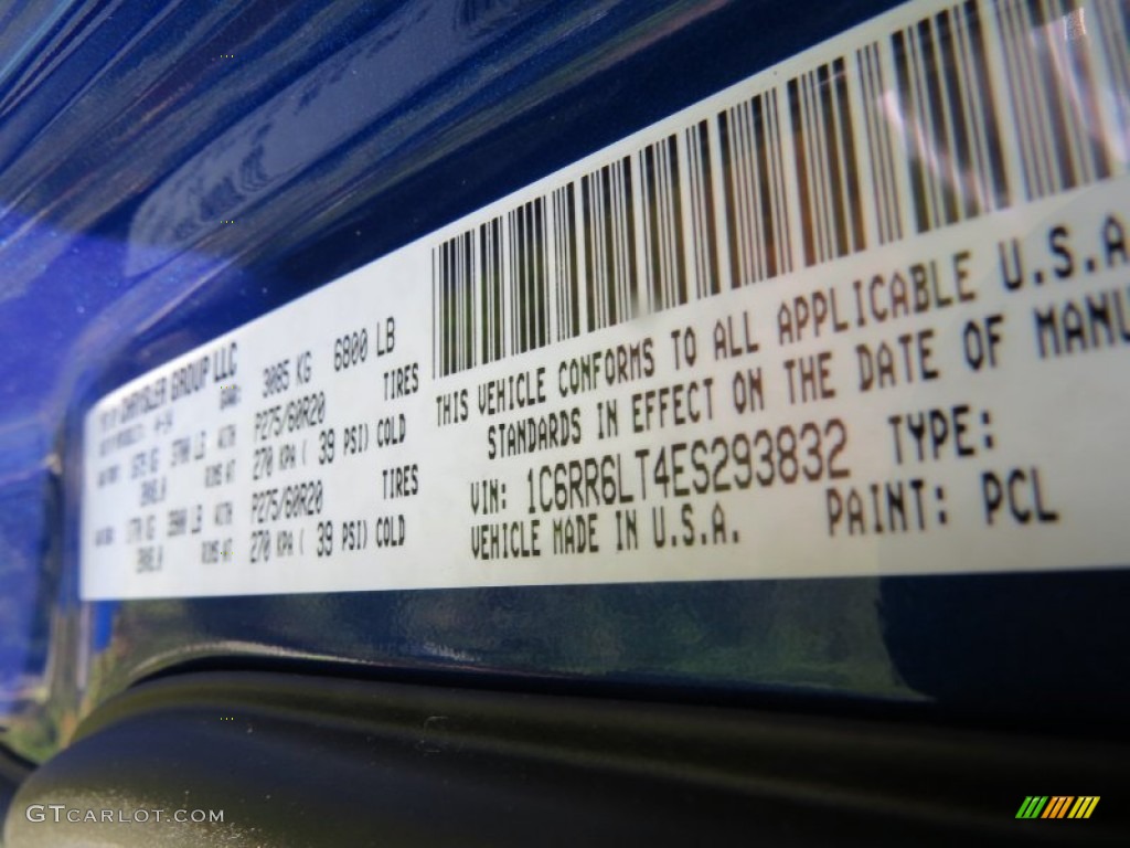 2014 1500 Color Code PCL for Blue Streak Pearl Coat Photo #94304399