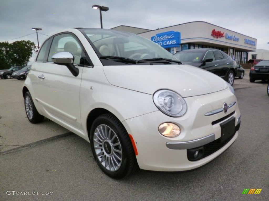 2012 500 c cabrio Lounge - Bianco Perla (Pearl White) / Pelle Marrone/Avorio (Brown/Ivory) photo #1