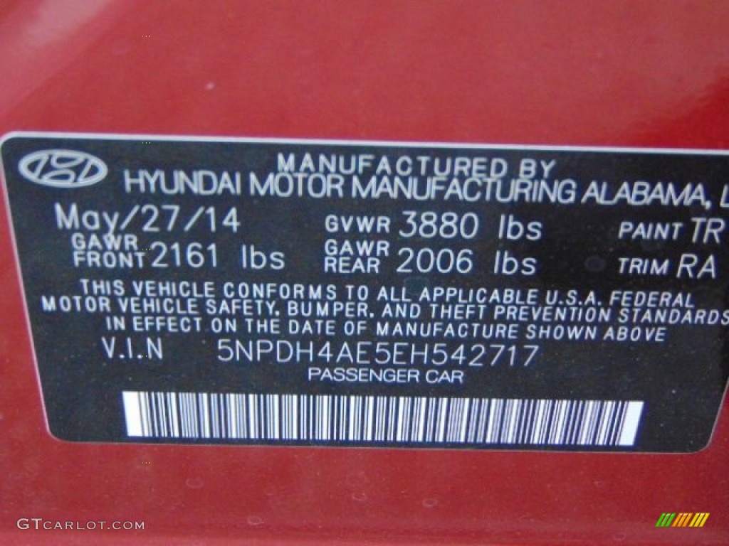 2014 Elantra SE Sedan - Red / Gray photo #15