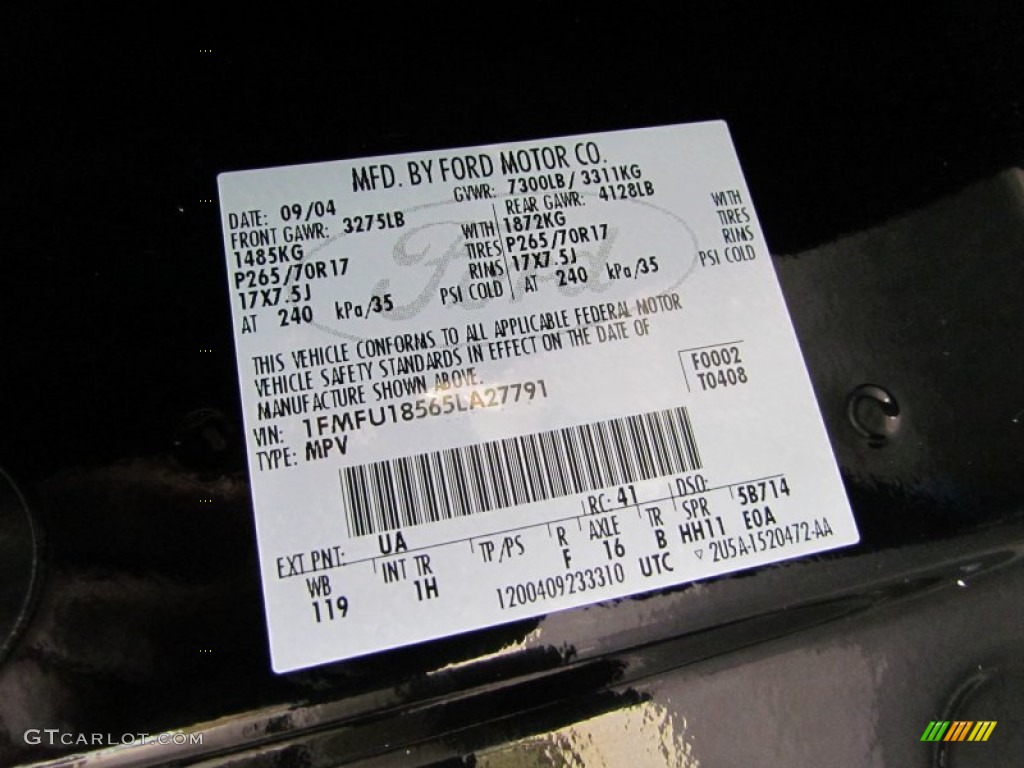 2005 Expedition Color Code UA for Black Clearcoat Photo #94327566