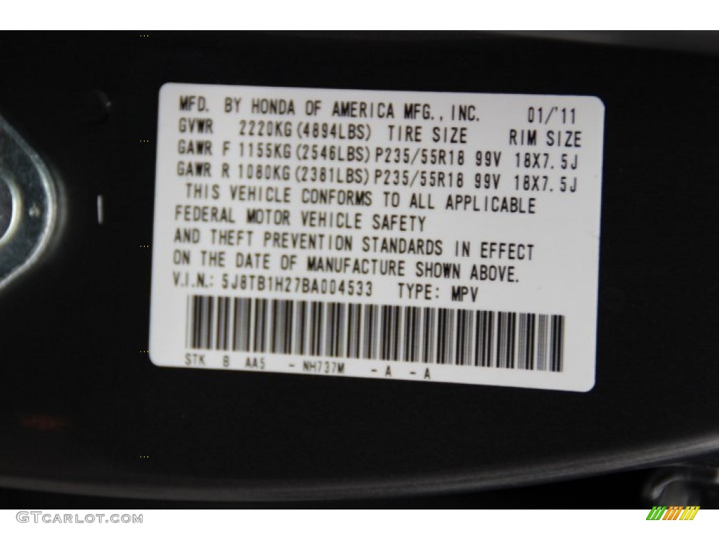 2011 RDX Color Code NH737M for Polished Metal Metallic Photo #94334181