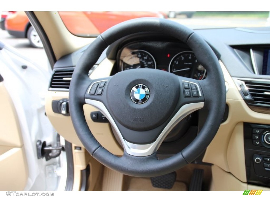 2014 BMW X1 xDrive28i Sand Beige Steering Wheel Photo #94335275