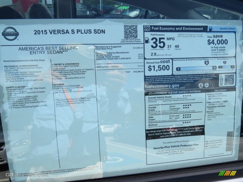2015 Nissan Versa 1.6 S Plus Sedan Window Sticker Photo #94337472