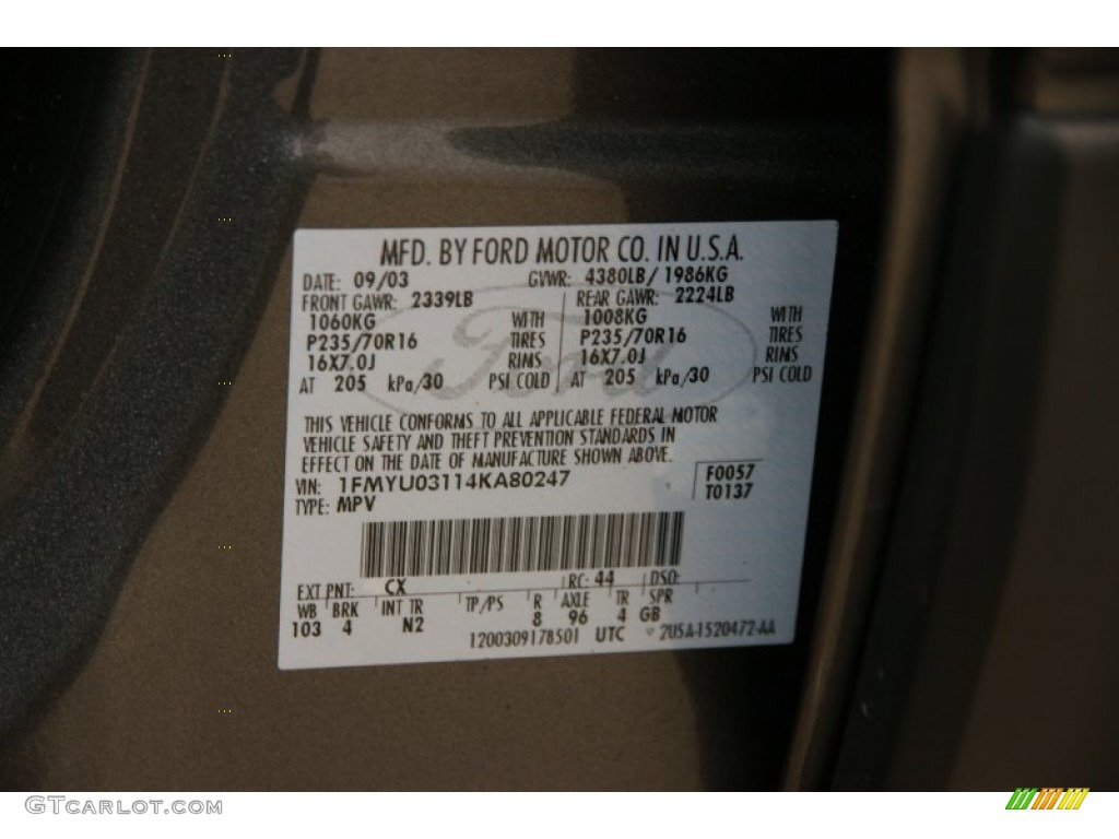 2004 Escape Color Code CX for Dark Shadow Grey Metallic Photo #94337735