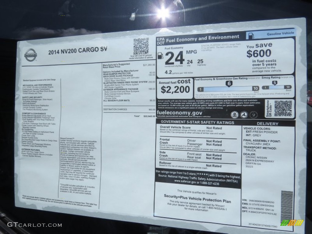 2014 Nissan NV200 SV Window Sticker Photos