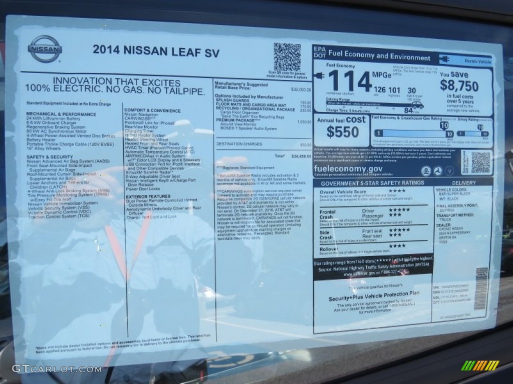 2014 Nissan LEAF SV Window Sticker Photo #94339314