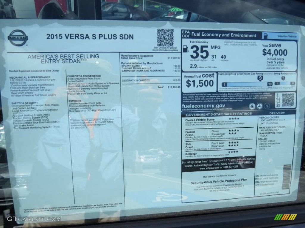 2015 Nissan Versa 1.6 S Plus Sedan Window Sticker Photos