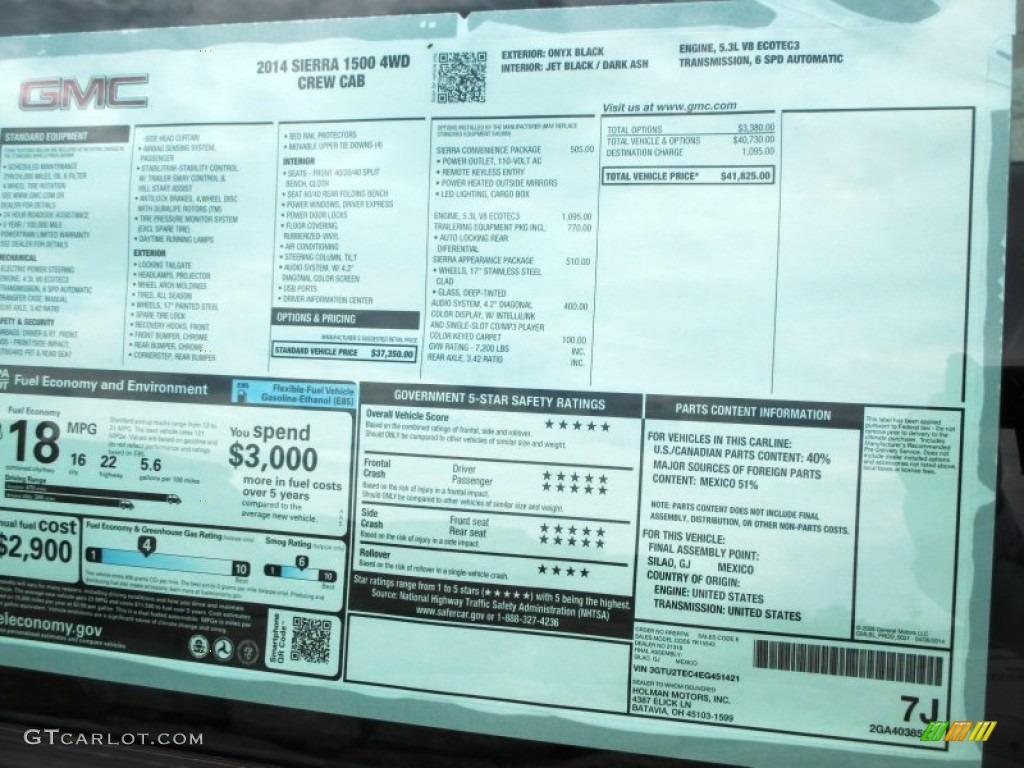2014 GMC Sierra 1500 Crew Cab 4x4 Window Sticker Photos