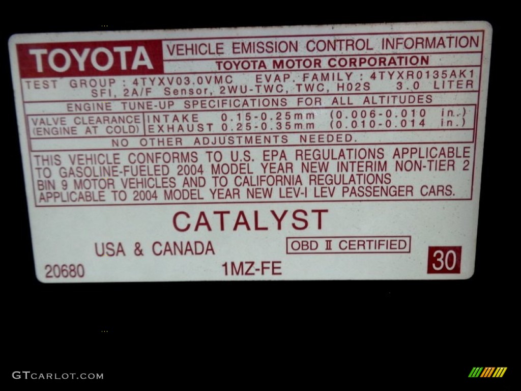 2004 Toyota Avalon XLS Info Tag Photo #94392860