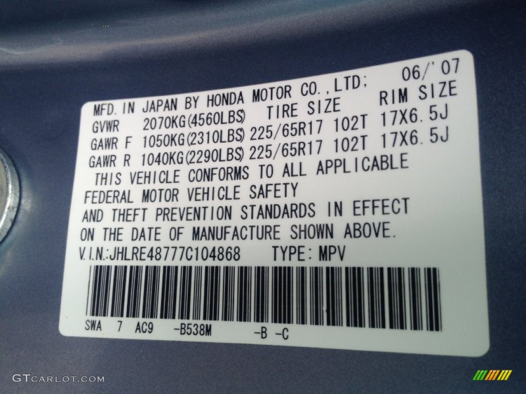 2007 CR-V EX-L 4WD - Glacier Blue Metallic / Gray photo #17