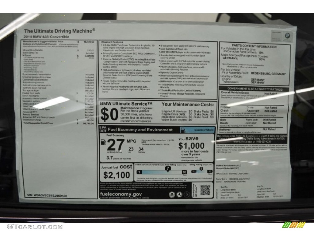 2014 BMW 4 Series 428i xDrive Coupe Window Sticker Photo #94403318