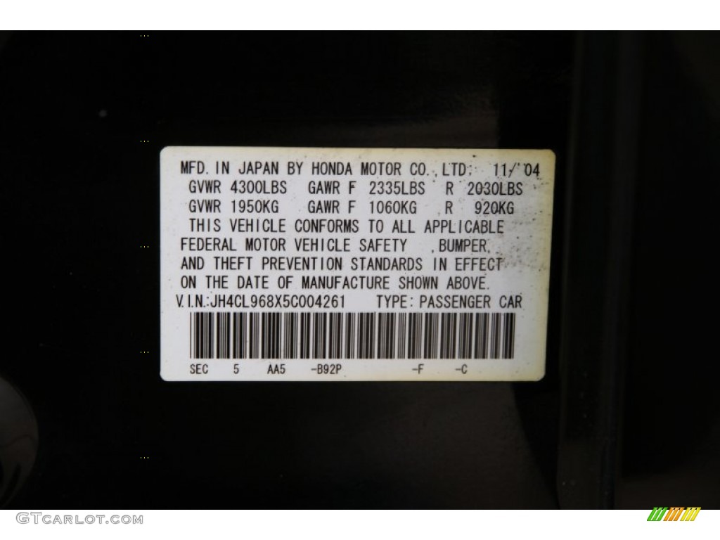 2005 Acura TSX Sedan Color Code Photos