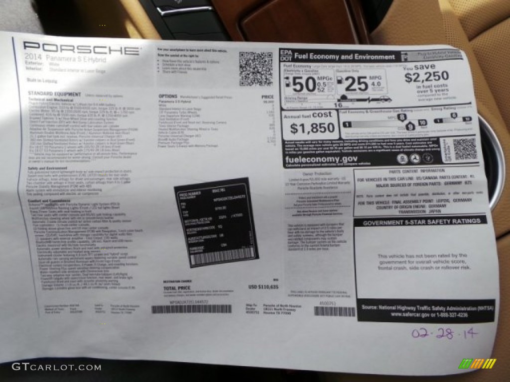 2014 Porsche Panamera S E-Hybrid Window Sticker Photo #94431146