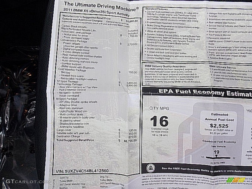 2011 BMW X5 xDrive 35i Window Sticker Photo #94436690