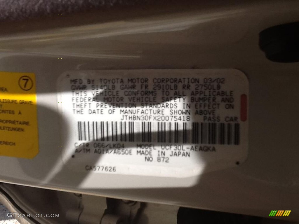 2002 Lexus LS 430 Color Code Photos