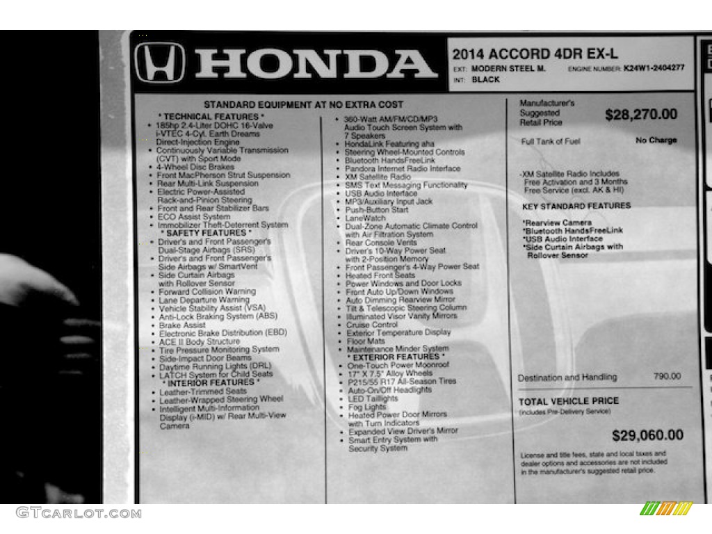 2014 Accord EX-L Sedan - Modern Steel Metallic / Black photo #20