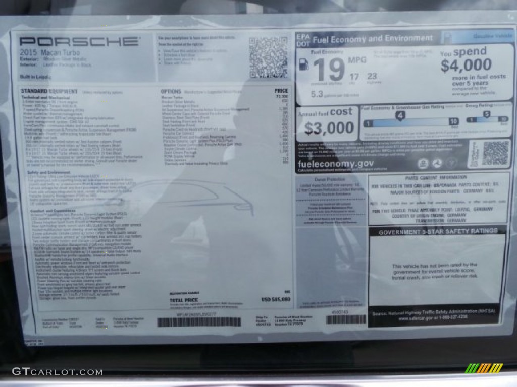 2015 Porsche Macan Turbo Window Sticker Photo #94459637