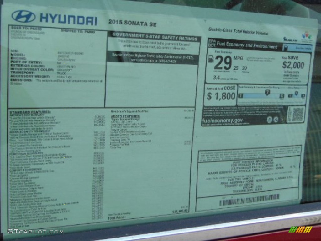2015 Hyundai Sonata SE Window Sticker Photo #94501854