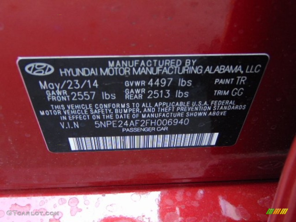 2015 Sonata SE - Venetian Red / Gray photo #20