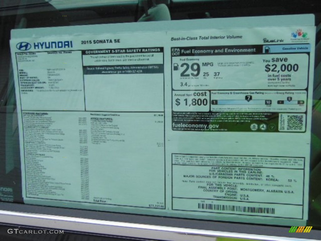 2015 Hyundai Sonata SE Window Sticker Photo #94502334