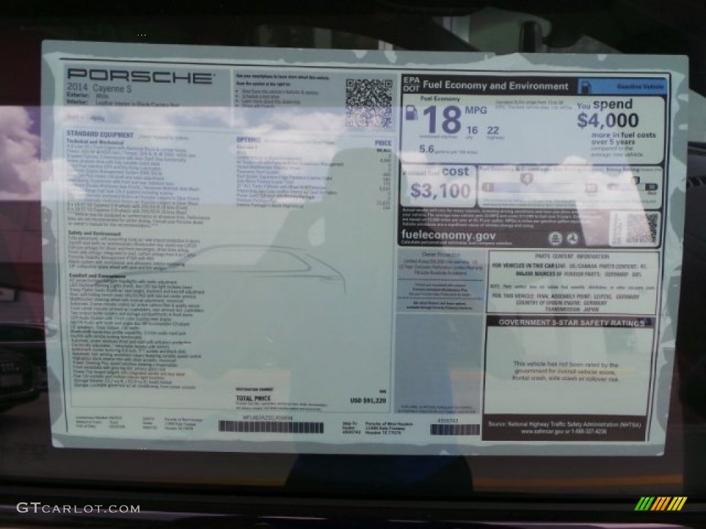 2014 Porsche Cayenne S Window Sticker Photo #94523088