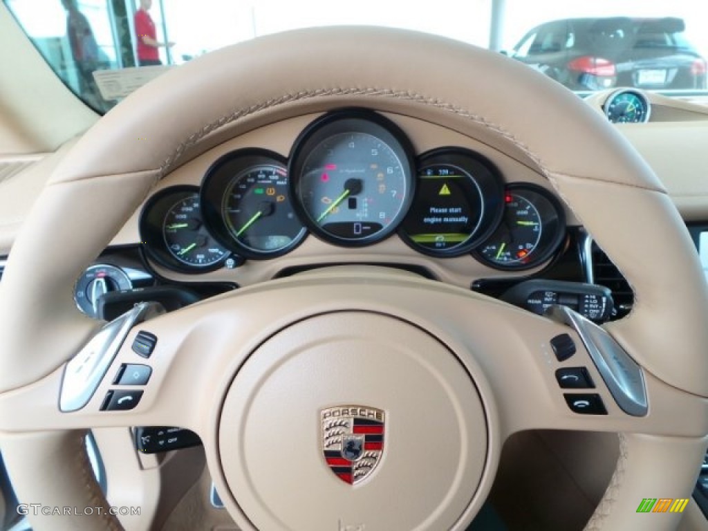 2014 Porsche Panamera S E-Hybrid Luxor Beige Steering Wheel Photo #94523742