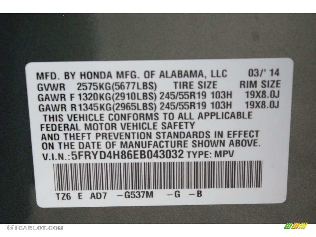 2014 Acura MDX SH-AWD Advance Color Code Photos