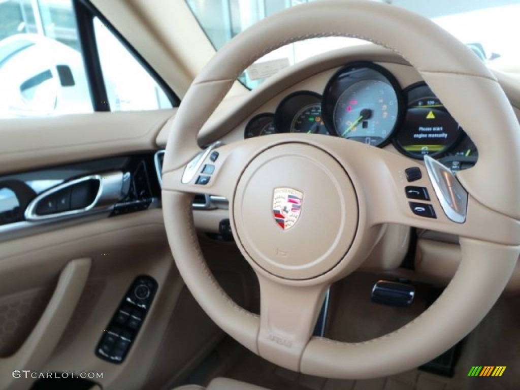 2014 Porsche Panamera S E-Hybrid Luxor Beige Steering Wheel Photo #94523904