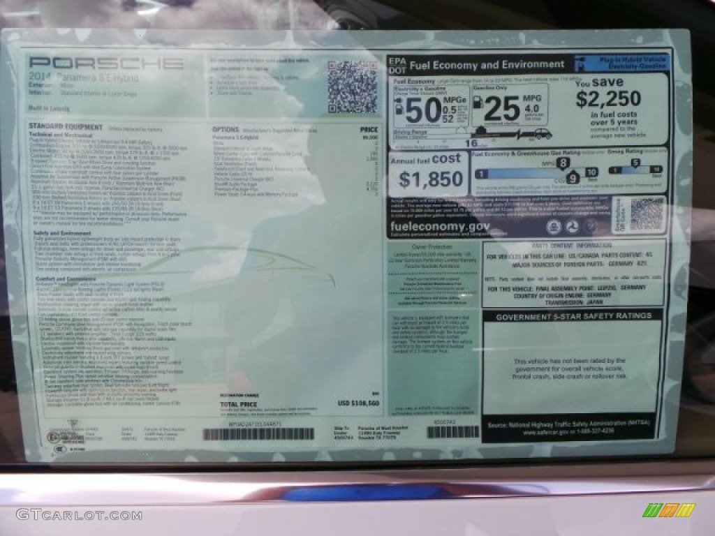 2014 Porsche Panamera S E-Hybrid Window Sticker Photo #94524021