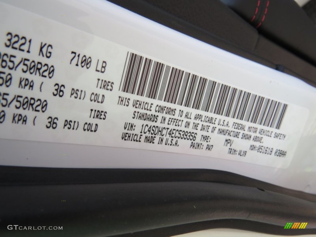 2014 Durango Color Code PW7 for Bright White Photo #94533534