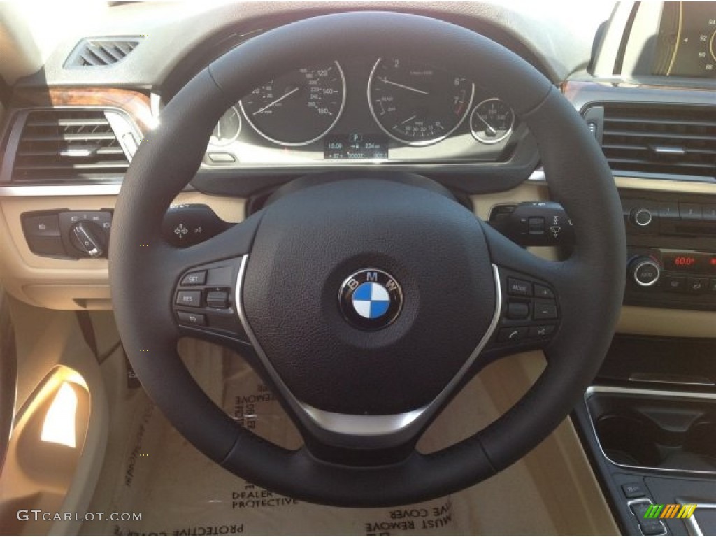 2014 BMW 3 Series 328i Sedan Venetian Beige Steering Wheel Photo #94536336