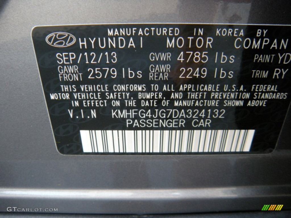 2013 Azera  - Smoke Gray Metallic / Graphite Black photo #47