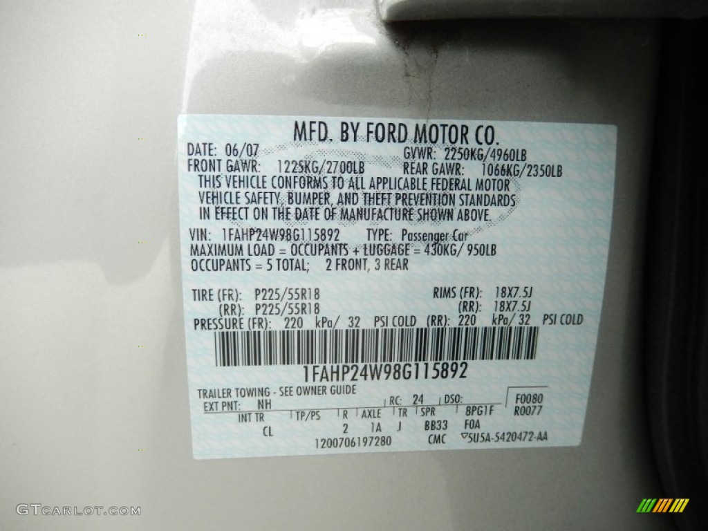 2008 Ford Taurus SEL Color Code Photos