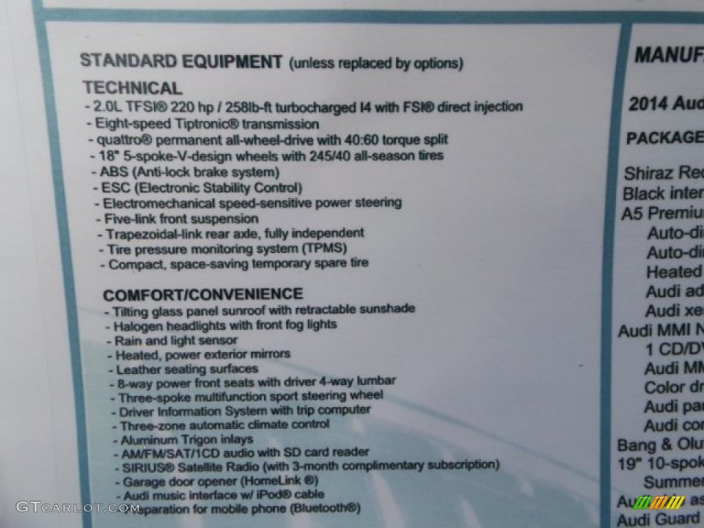 2014 Audi A5 2.0T quattro Coupe Window Sticker Photo #94581328