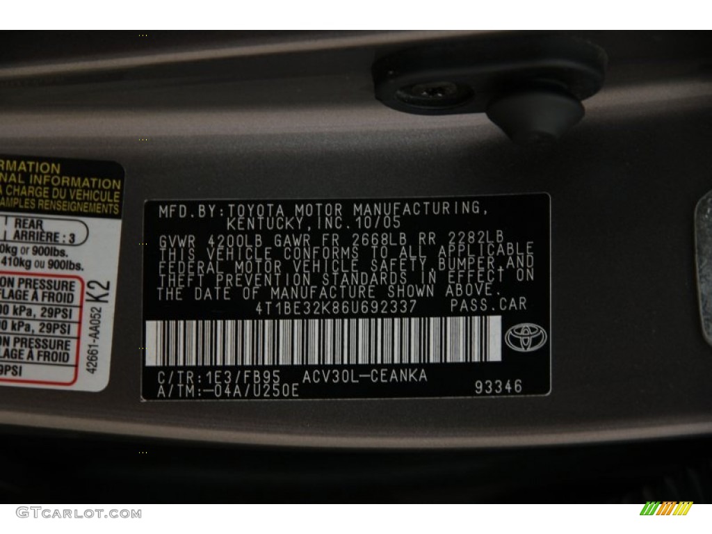 2006 Camry Color Code 1E3 for Phantom Gray Pearl Photo #94581346