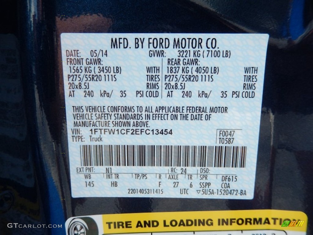 2014 Ford F150 Lariat SuperCrew Color Code Photos
