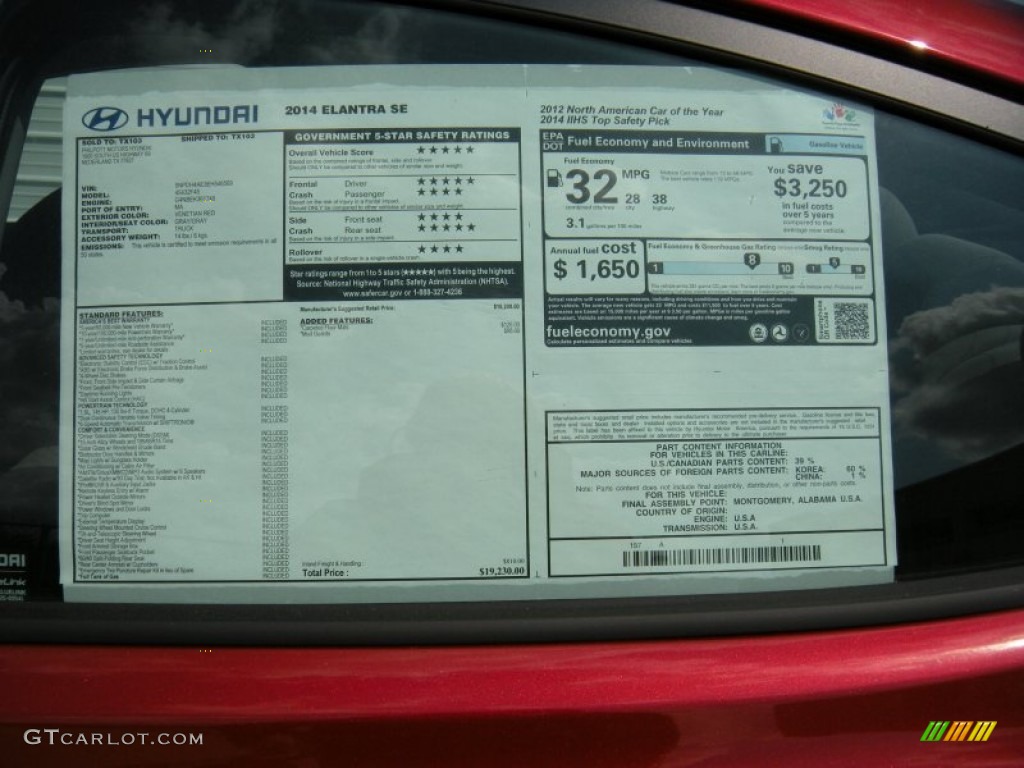 2014 Elantra SE Sedan - Red / Gray photo #33