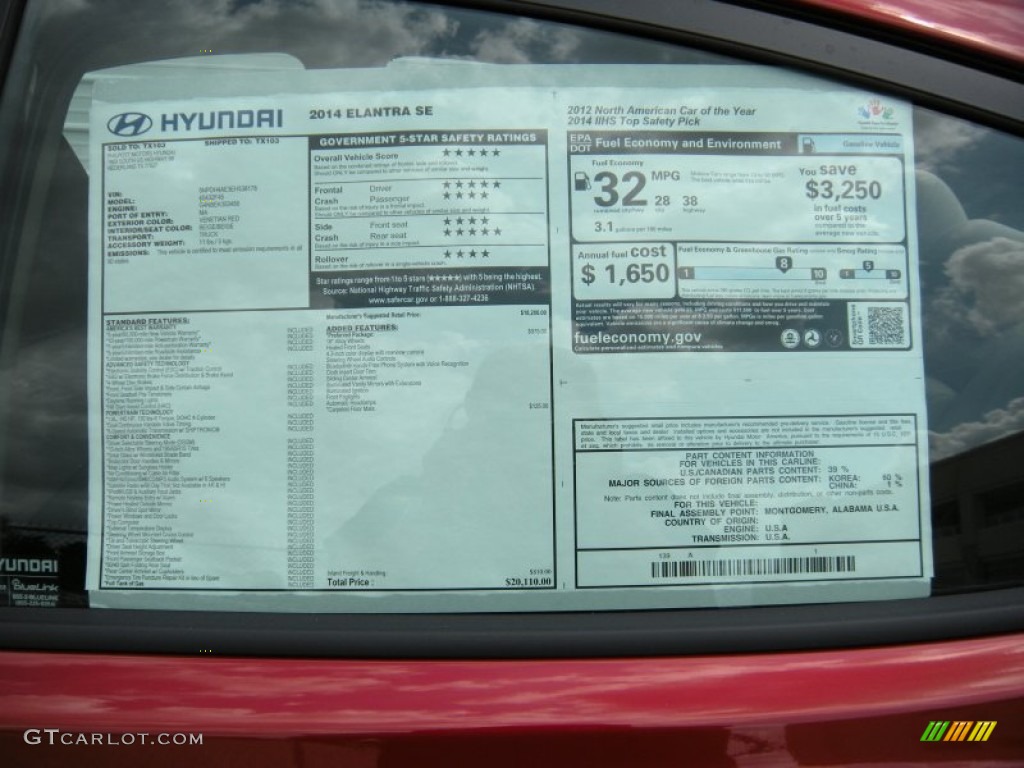 2014 Elantra SE Sedan - Red / Beige photo #33