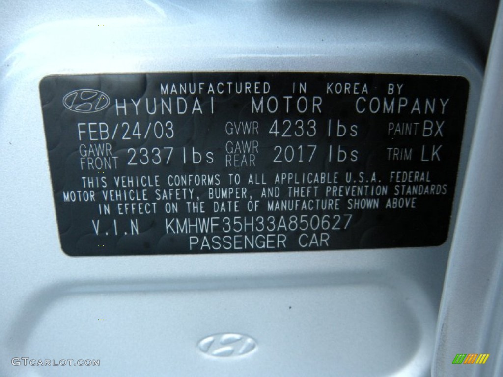 2003 Sonata LX V6 - Brilliant Silver Metallic / Black photo #44