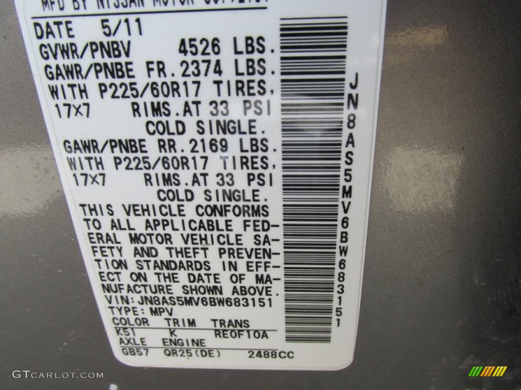 2011 Rogue SV AWD - Platinum Graphite / Gray photo #19