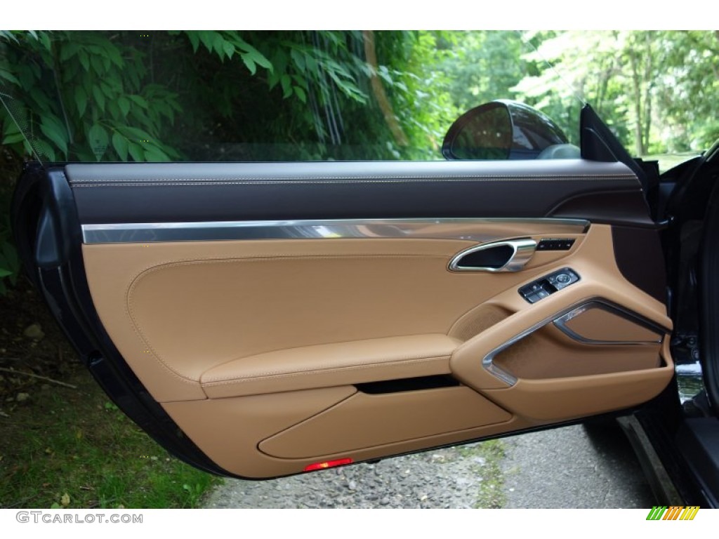 2014 Porsche 911 Turbo Coupe Espresso/Cognac Natural Leather Door Panel Photo #94651073