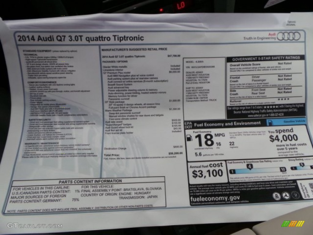 2014 Audi Q7 3.0 TFSI quattro Window Sticker Photo #94653647