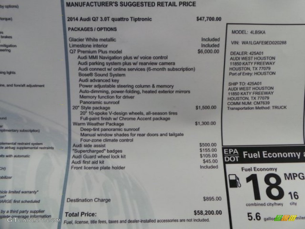 2014 Audi Q7 3.0 TFSI quattro Window Sticker Photo #94653668