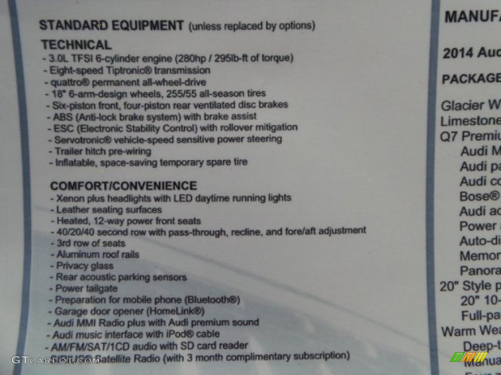 2014 Audi Q7 3.0 TFSI quattro Window Sticker Photo #94653687