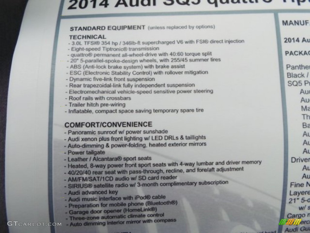 2014 Audi SQ5 Prestige 3.0 TFSI quattro Window Sticker Photo #94656878
